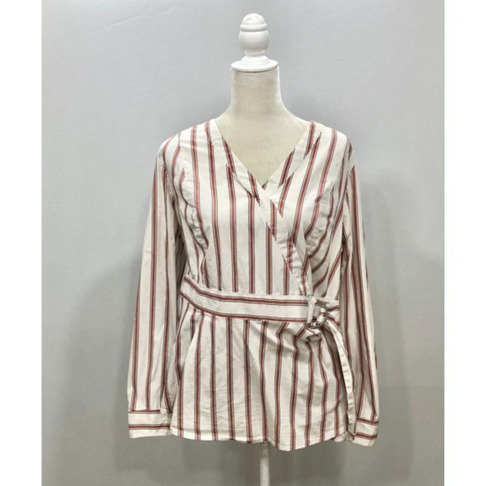 Lane Bryant White and Red Striped Blouse